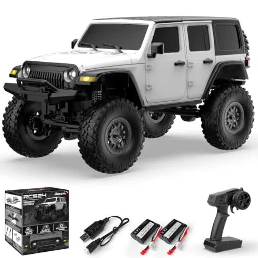 

Off Road 1/24 RC Truck 4x4 Crawler for All Terrain Use White ABS Plastic with Bright Headlight Waterproof RTR Remote Control Ca
