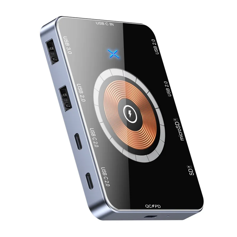 Aluminium Typ-C 10-in-1 USB-Hub mit 15W Kabelloser Ladefunktion USB 3.0 Multiport-Dockingstation