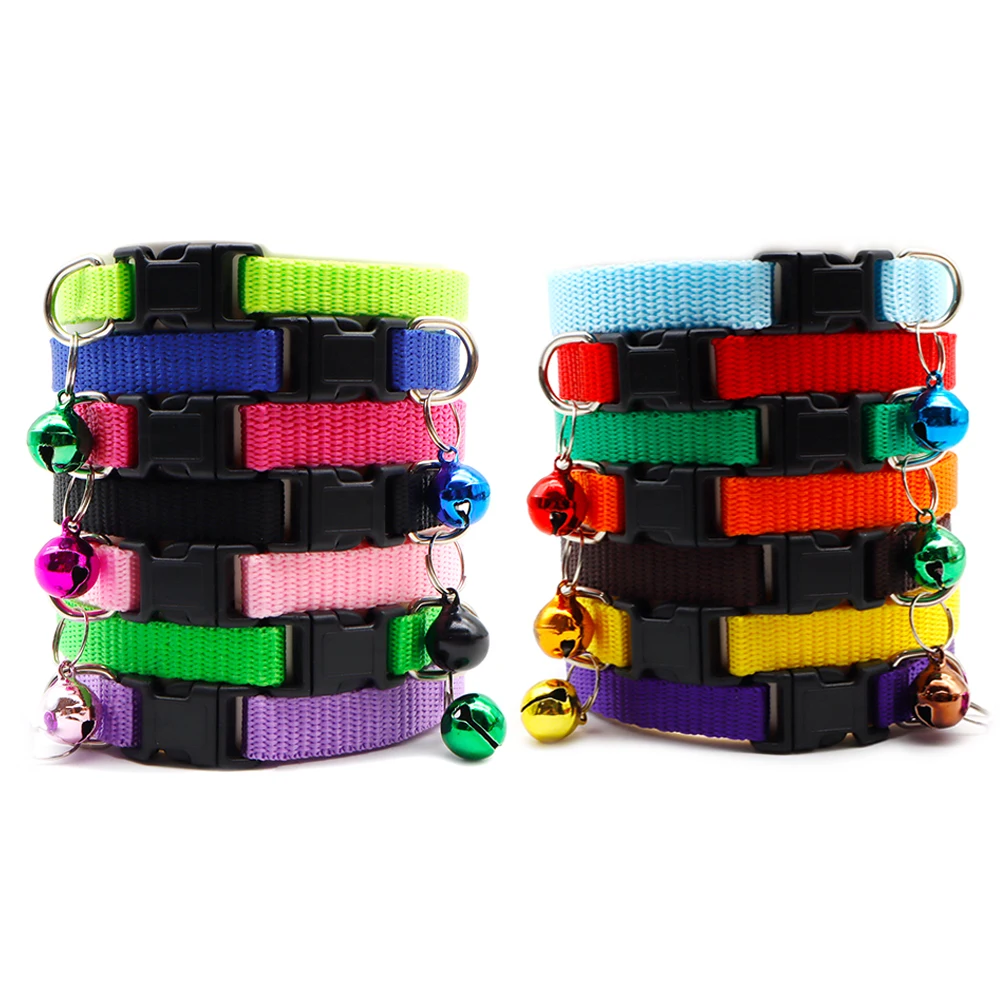 Wholesale 100PCS Pet Cat Dog Collar With Bell Delicate Safety Casual Rabbit Solid Color Neck Strap Fashion Walking Outside