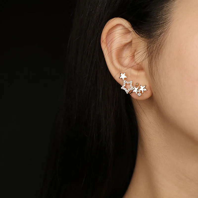 Glänzende Stern-Ohrclips für Frauen, künstlicher Knorpel, eleganter Zirkonia-Ohrring, kein Piercing, Party, Geburtstag, Modeschmuck, Geschenke