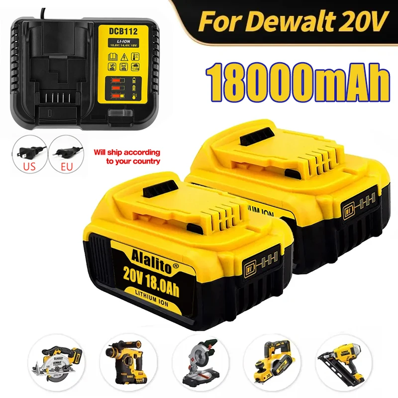 

Latest DCB200 20V 18000mAh Battery and charger For Dewalt 18V DCB184 DCB200 DCB182 DCB180 DCB181 DCB182 DCB201 Tools Battery