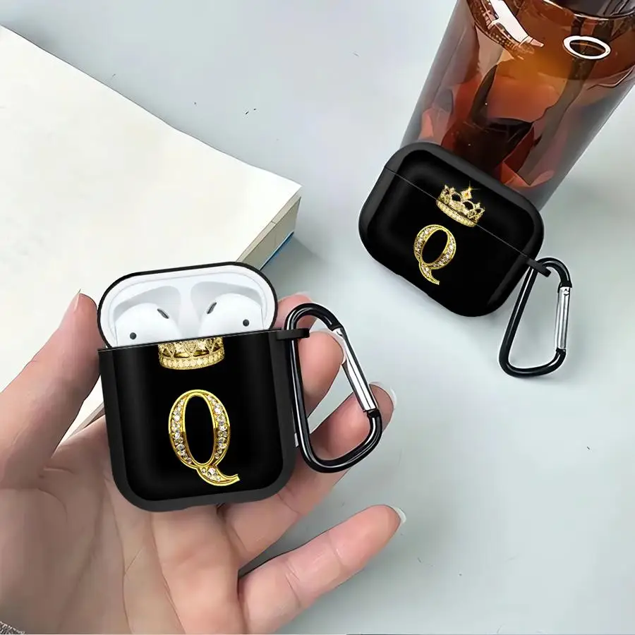 

Diamond Crown Letter Q R Earphone Cases Cover Case For Airpods 1 3 Pro2 Pro3 Pro 2 4
