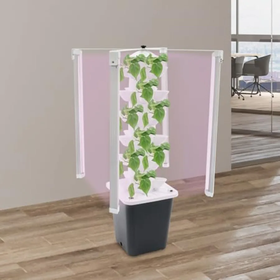 

Indoor Vertical Garden Planter 6 Tier Hydroponic System with 4 LED Grow Lights for Herbs Vegetables Self-Watering 30 Pods White