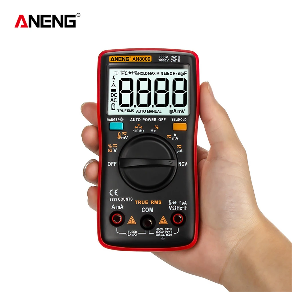 ANENG AN8009 LCD Multimeter Current Capacitance Tester Meter Portable Professional Multifunctional Detector Red