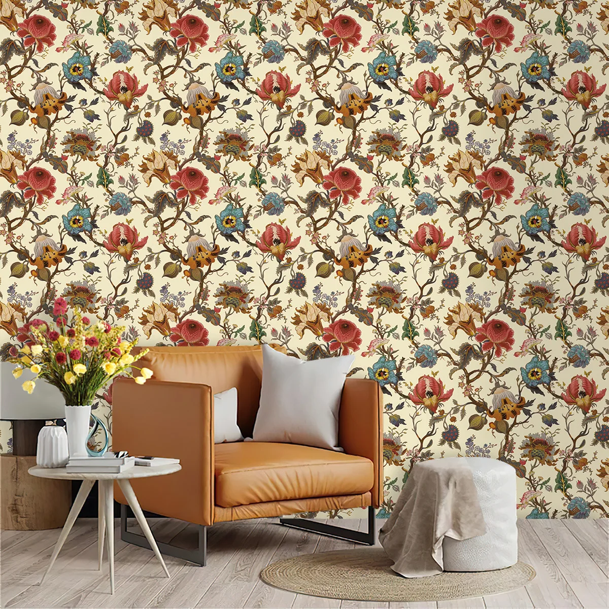 45x300cm PVC Floral Self-Adhesive Wallpaper Roll for Bedroom Wall Living Room Home Decor Peel and Stick Easy DIY Waterproof