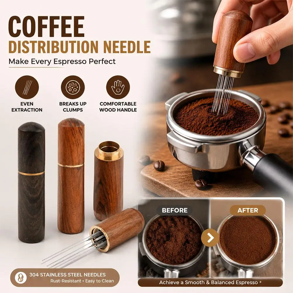 Stainless Steel Coffee Powder WDT Tools Tamper Stainless Steel Needles Coffee Powder Distributor Dosing Ring Barista Accessories