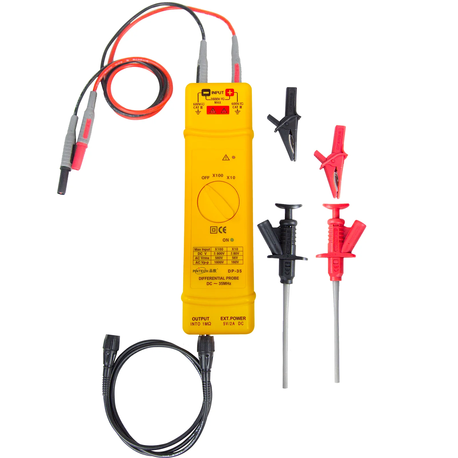 PINTECH DP-35 Oscillosco Differential Probe 1600V 35MHZ 10X / 100X Attenuation Rate