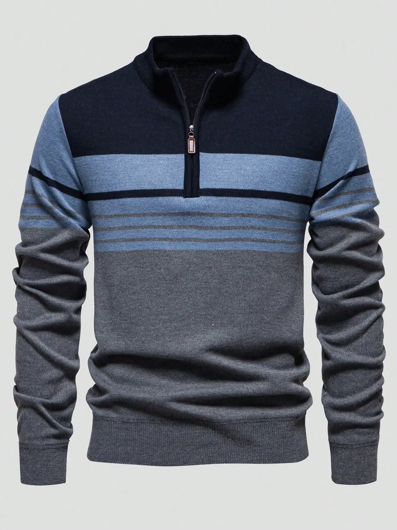 

Men's Colorblock Striped Half-Zip Knit Sweater, Casual Autumn Winter Wear