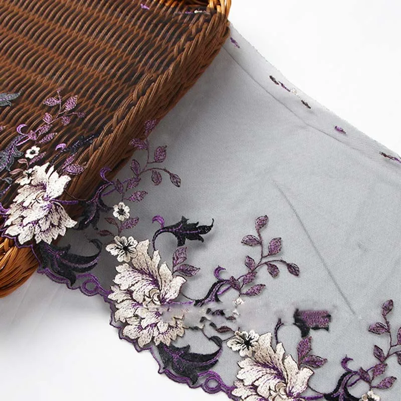 15Yards Floral Purple Embroidery Lace Trim For Skirt Hem Clothes Sewing Material DIY Apparel Dress Fabric 22cm Wide