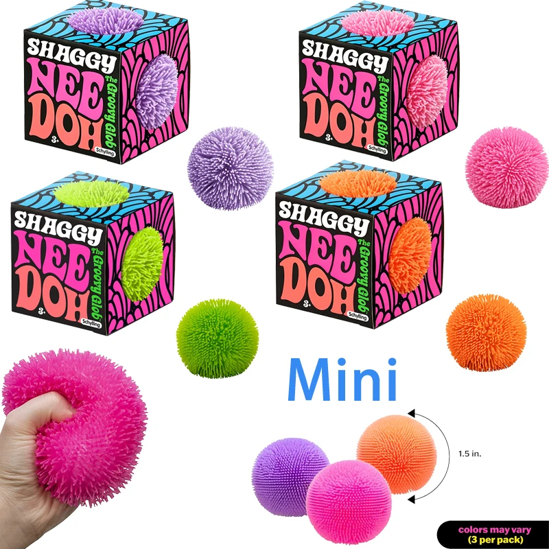 

Needoh Shaggy Teenie Fuzz Ball Stress 3 Pack Mini Fidget Toy Safe Colorful Knead Stretch Autism ADHD Focus Toy for Adults Gift