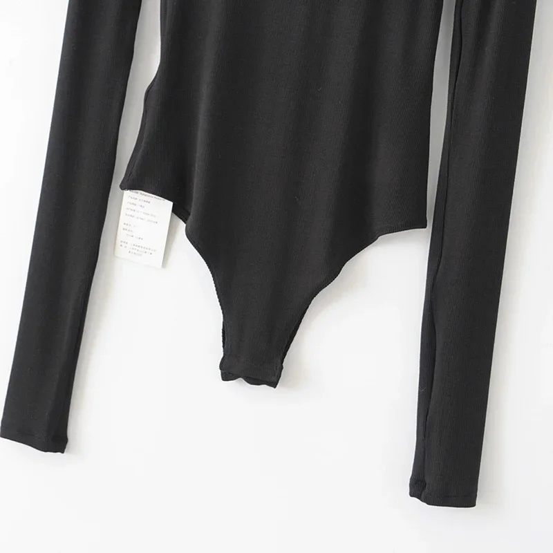 BRADELY MICHELLE Sexy Women Slim Long Sleeve V-neck Tops Cotton Knitted Bodysuits with Hidden Button Jumpsuis