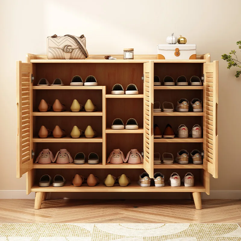 Breathable solid wood shoe cabinet Small apartment household porch cabinet Large capacity multi-layer storage wooden cabinet at