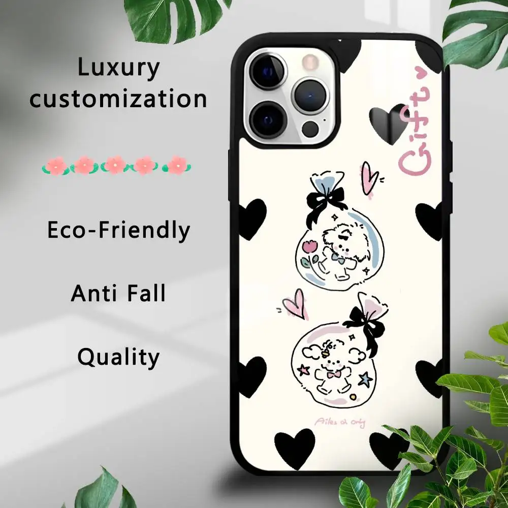 حافظة هاتف على شكل جرو كرتوني لطيف لهاتف آيفون 16 15 14 13 12 11 Pro Xs Max Mini Plus Celulares Hard Funda