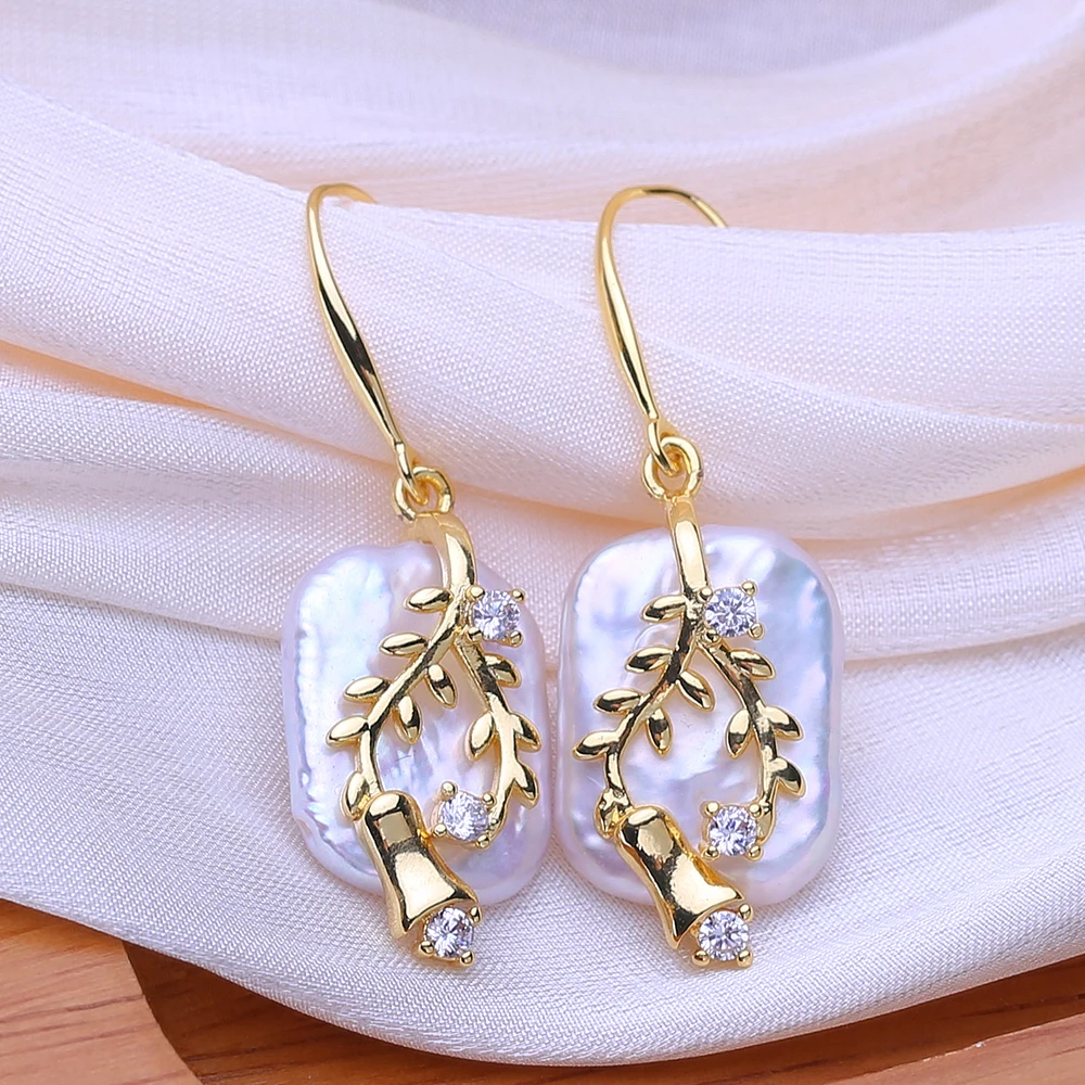 FENASY Natural Freshwater Big Baroque Pearl Gold Color Earrings For Women Fashion Party Wedding Jewelry Birthday Gift