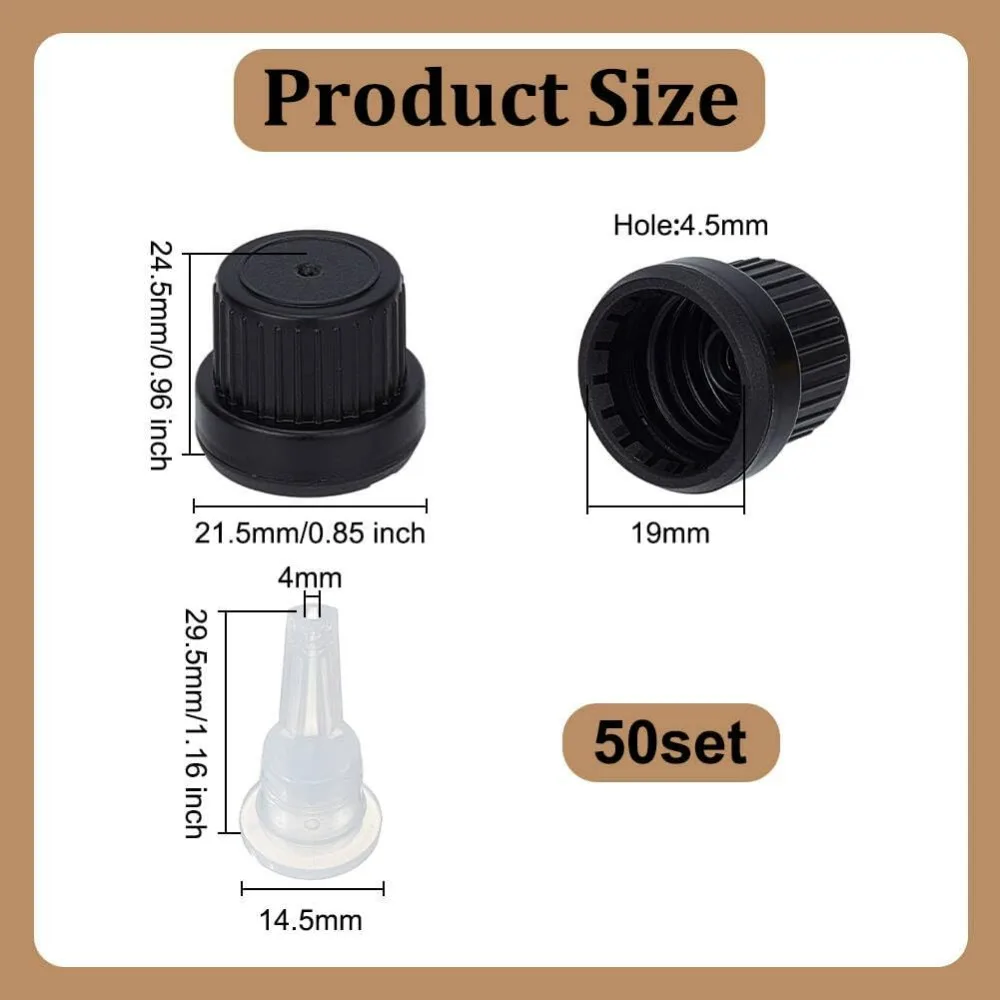 50 Set Black 18/415 Tamper Evident Caps Reusable Plastic Replacement Cap Sample Bottle Cap With Orifice Reducer Dropper