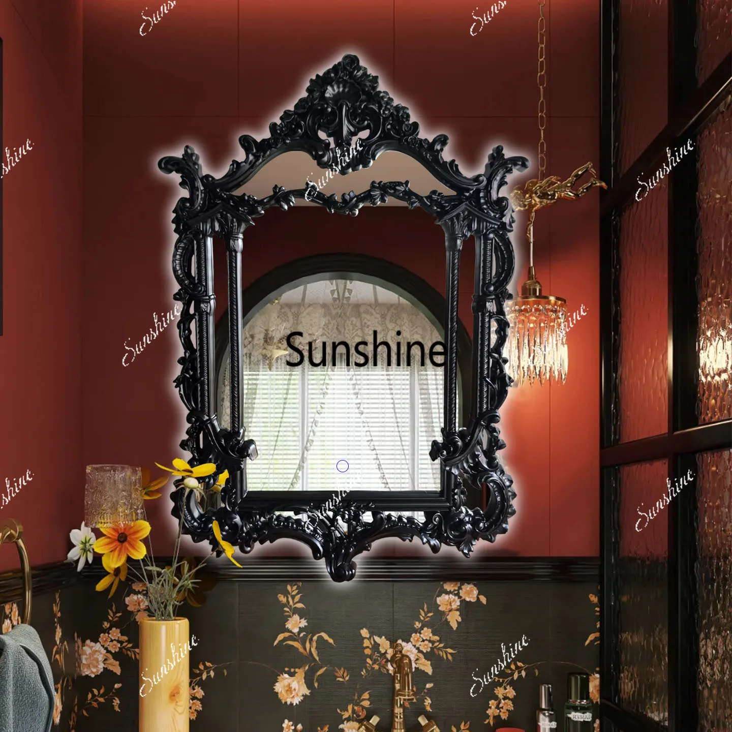 French retro carved bathroom mirror wall mounted decorative fireplace toilet