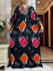 2025 Muslim Abayas For Women ramadan Fashion Sets Cotton Floral Printed Boubou Loose Femme Robe With 210x150cm Oversize Scarf