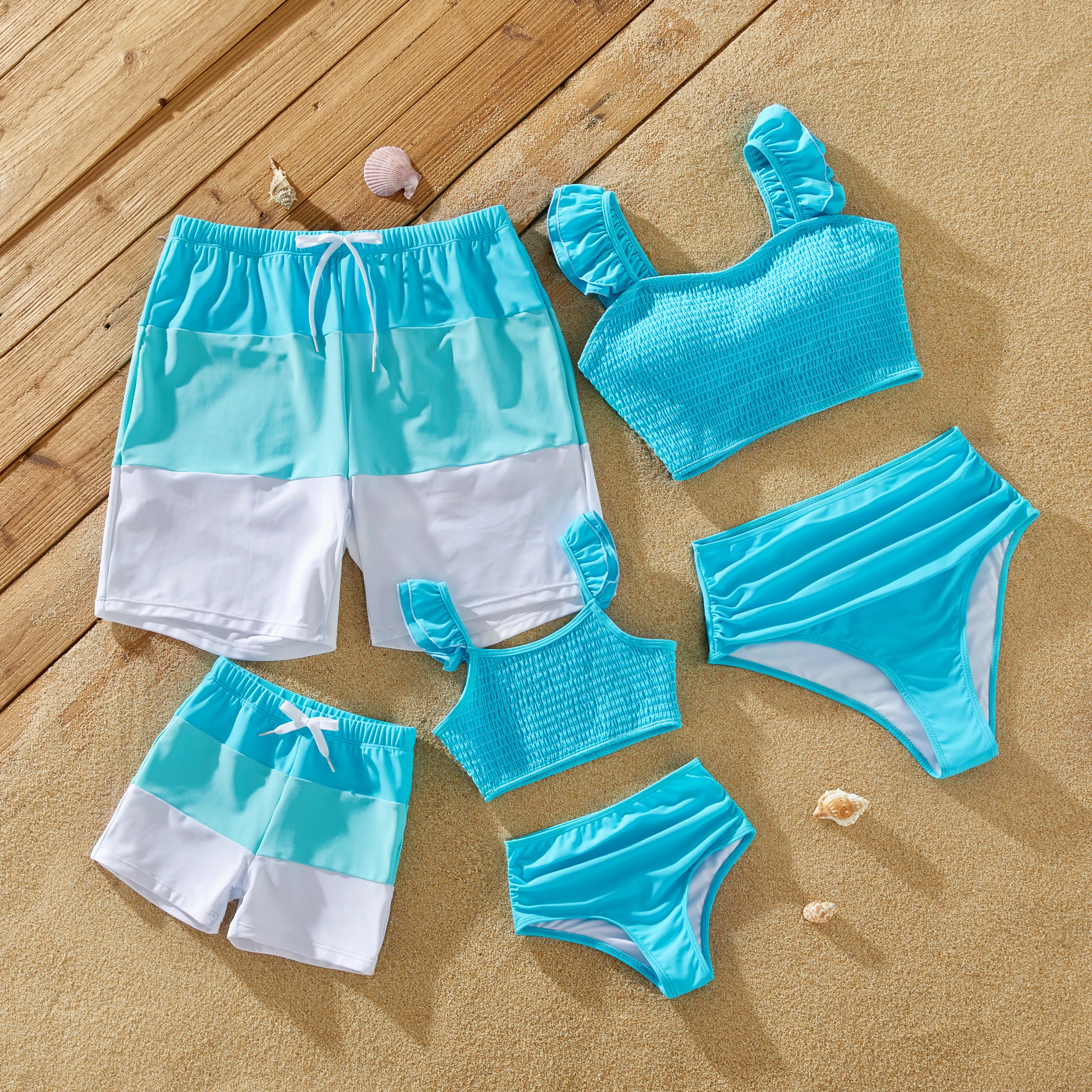 

PatPat Family Matching Colorblock Drawstring Swim Trunks or Shirred Ruffle Strap Two-Piece Swimsuit