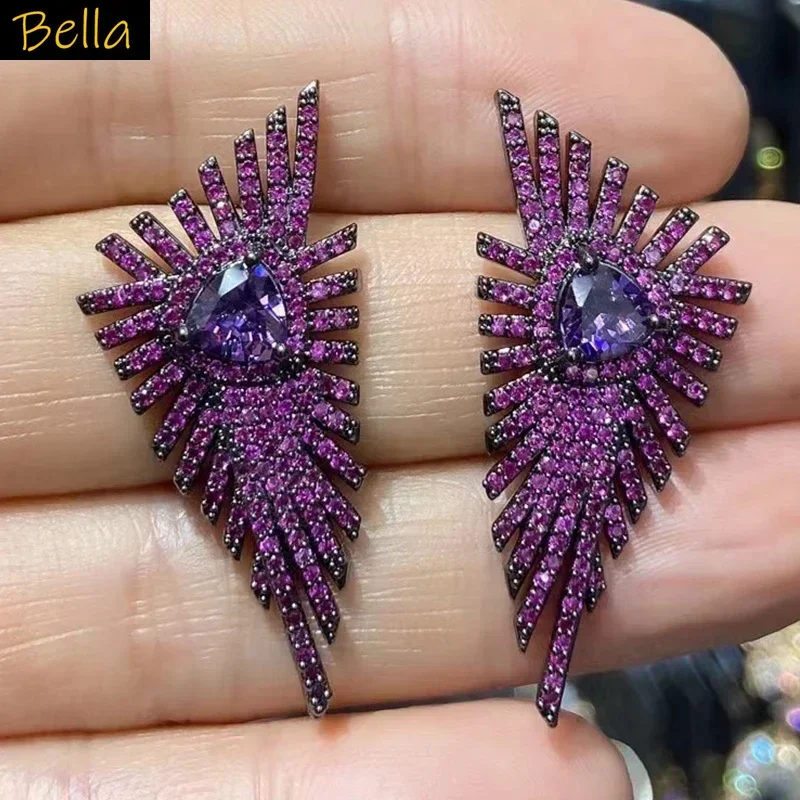 

Purple zircon Stud Earrings Triangle Radial Geometrical Shape green white Earrings for Women Zirconia Jewelry Female Gift