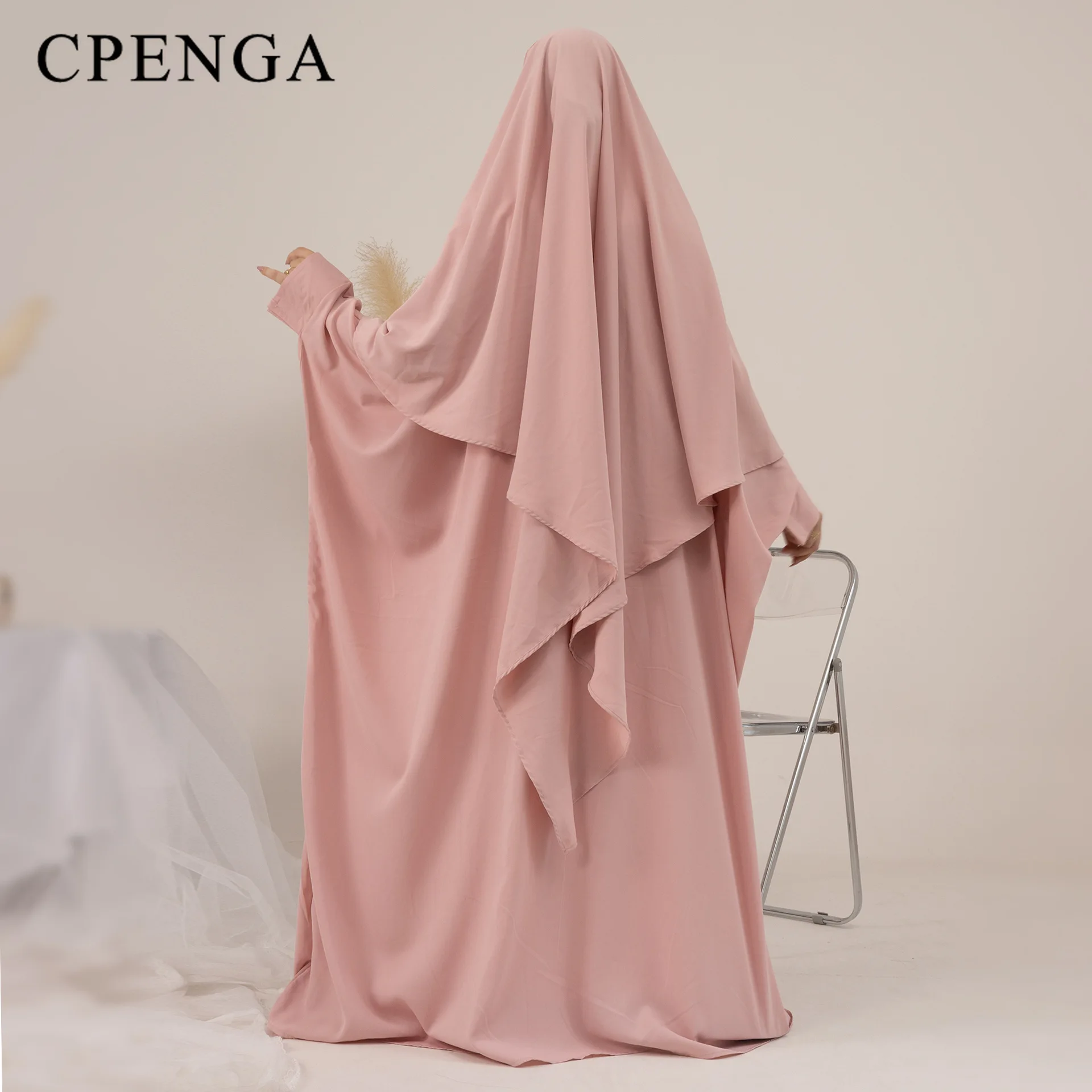 

2024 New Eid Ramadan Jilbab Muslim Women Prayer Garment Dubai Abaya Khimar and Dress Muslim Sets Islam Modest Dresses
