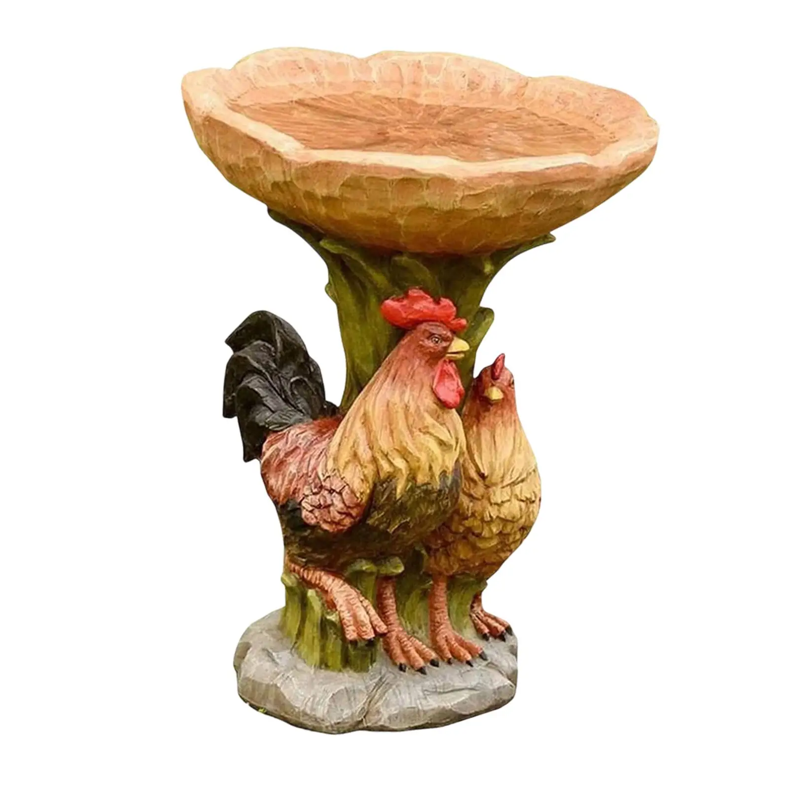 Garden Bird Bath Bowl Rooster Statue Figurine Birdbath Yard Outside Resin Feeder Chicken Sculpture for Balcony Hummingbird