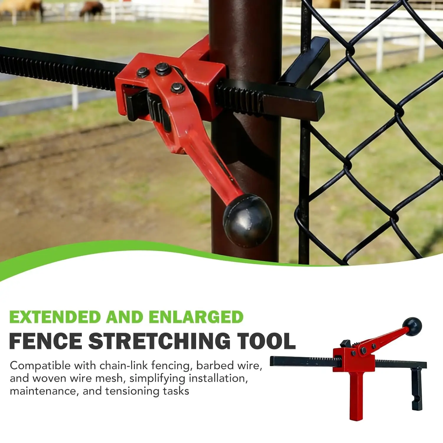 Heavy-Duty Chain Link Fence Stretcher Tool Ratcheting Fence Puller & Tensioner for Chain Link, Barbed & Woven Wire Fence