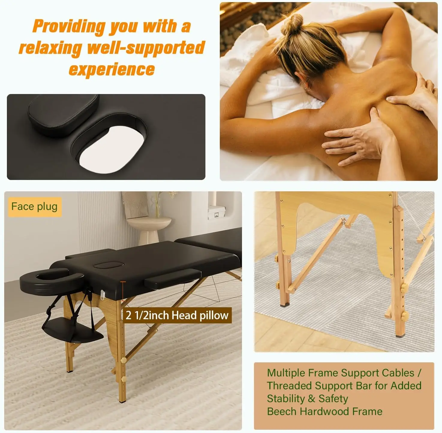 Mesa de massagem portátil com maca de pescoço, cama de massagem dobrável resistente de 84 polegadas, cama facial, mesa de tatuagem, chicote ajustável, estética