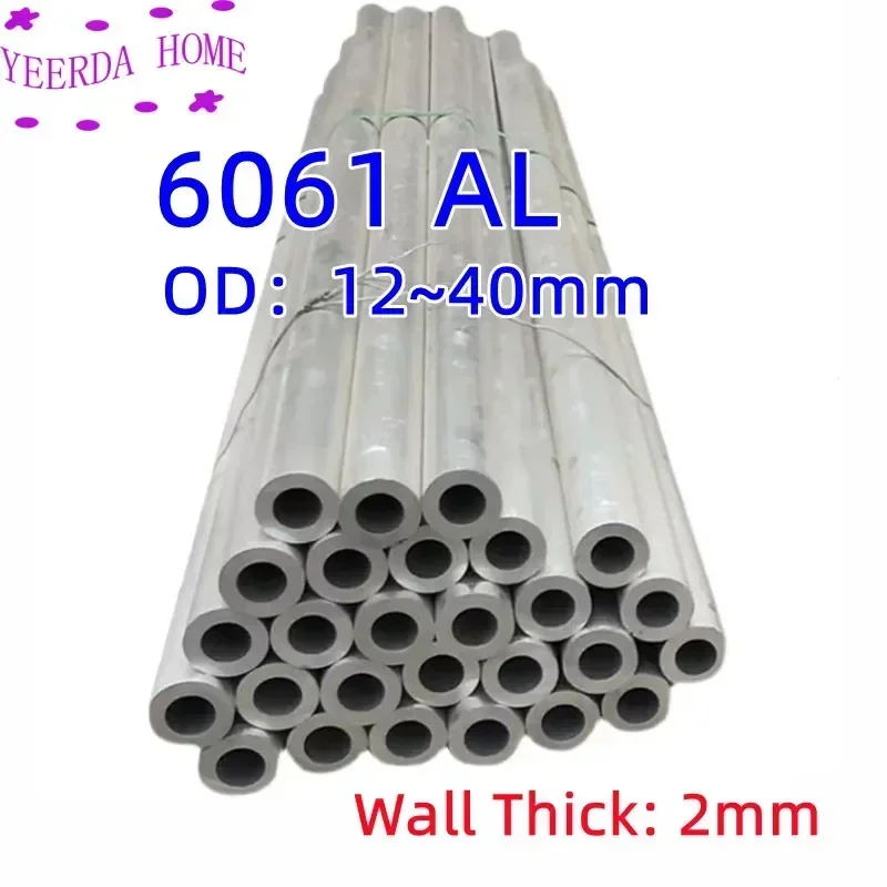 Aluminum Alloy Round Tube, 2mm Wall Thickness, 6-56mm, OD Straight, 240mm, 490mm, Long, 6061