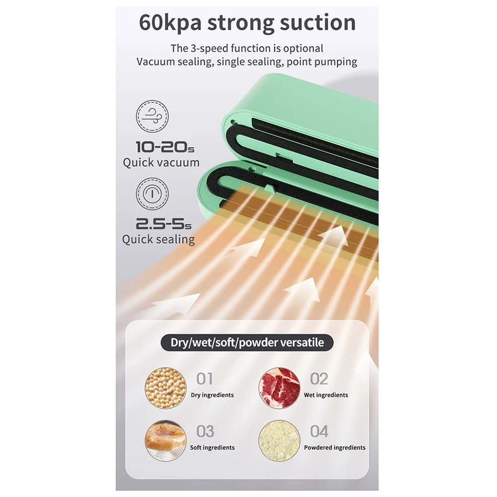 A97ZZ Mini Wireless Fully Automatic Vacuum Sealing Machine Household Small Portable Food Packaging Plastic Sealing Machine