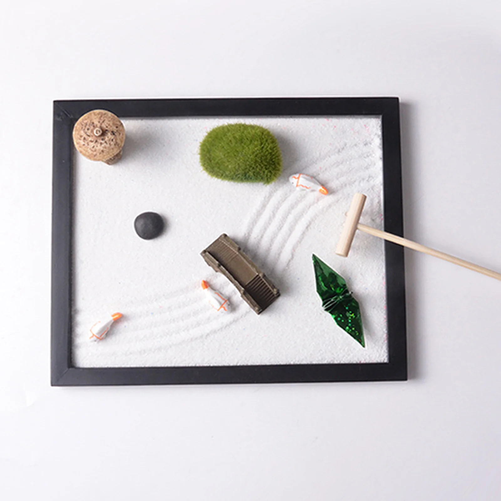 1세트 젠 가든 샌드박스 데스크탑 장식품 명상 스트레스 해소 테이블탑 데스크 데코 젠 가든 키트