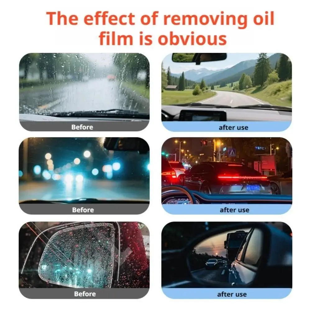 Glass Oil Film Remover for Car, 100ml Roll-On Glass Compound with Cleaning Board, Removes Oil Film & Smudges, Improve Windshield