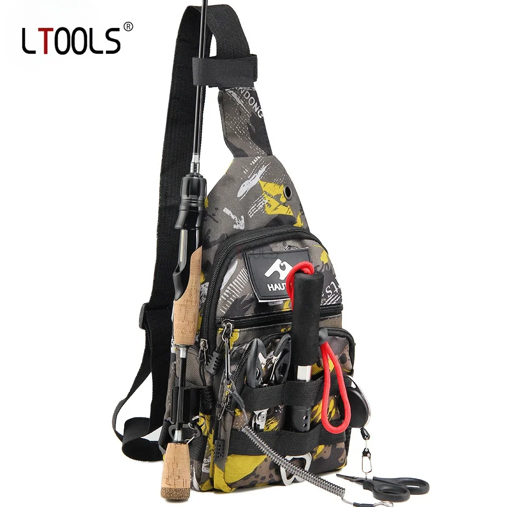 New Fishing Gear Pole Chest Bag Multi Functional Fishing Backpack Insert Rod Camo Outdoor Single Shoulder Diagonal Straddle Bag