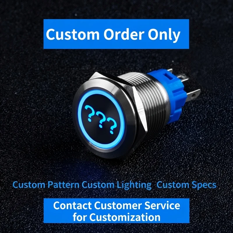 Pattern Customization12/16/19/22mm metal push button on off switch power LED light Waterproof Flat circular button12/24/220V ip6