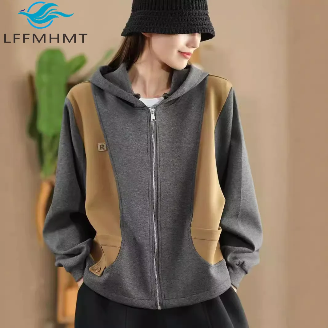 Good Quality Unique Design Winter Fall Fashion Dense Knitting Women Leather Jacket Vintage Patchwork Long Sleeve Hoody Coats