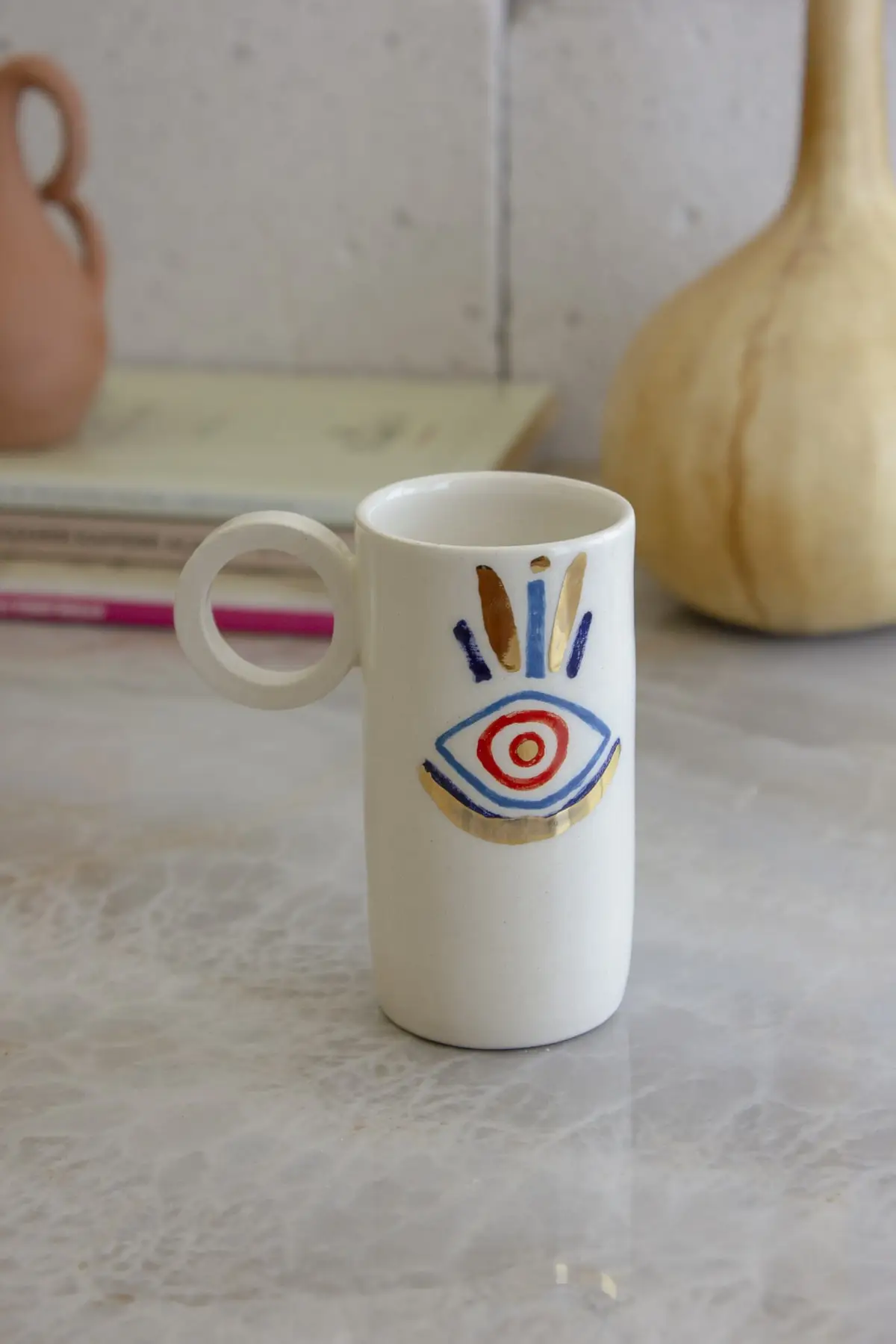 DOLBOVI handmade natural ceramic evil eye decor Espresso filter coffee cup with coffee cup