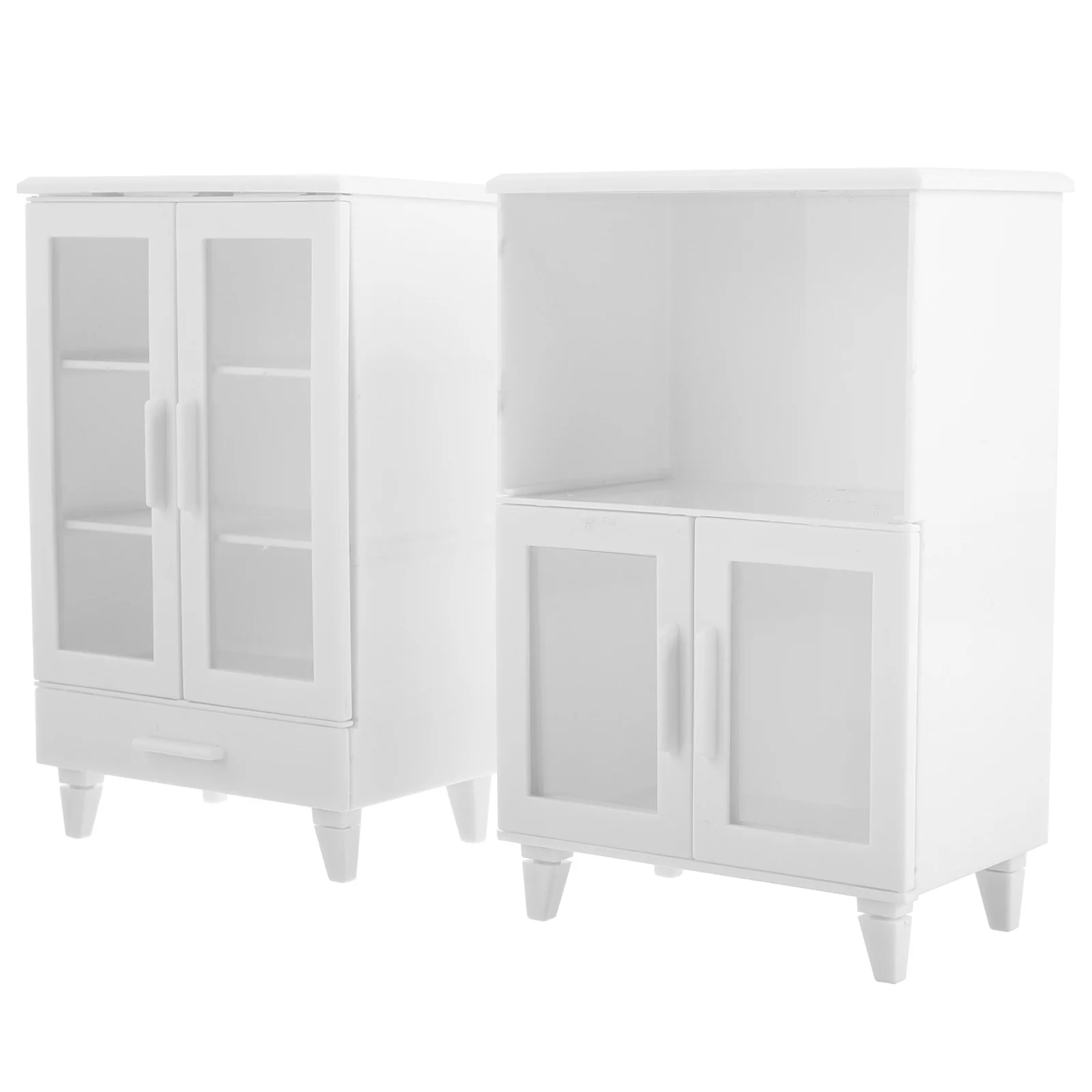 2 Pcs Dollhouse Cabinet Realistic Modern White Plastic Mini Furniture Retro Decor Storage Compact Multifunctional