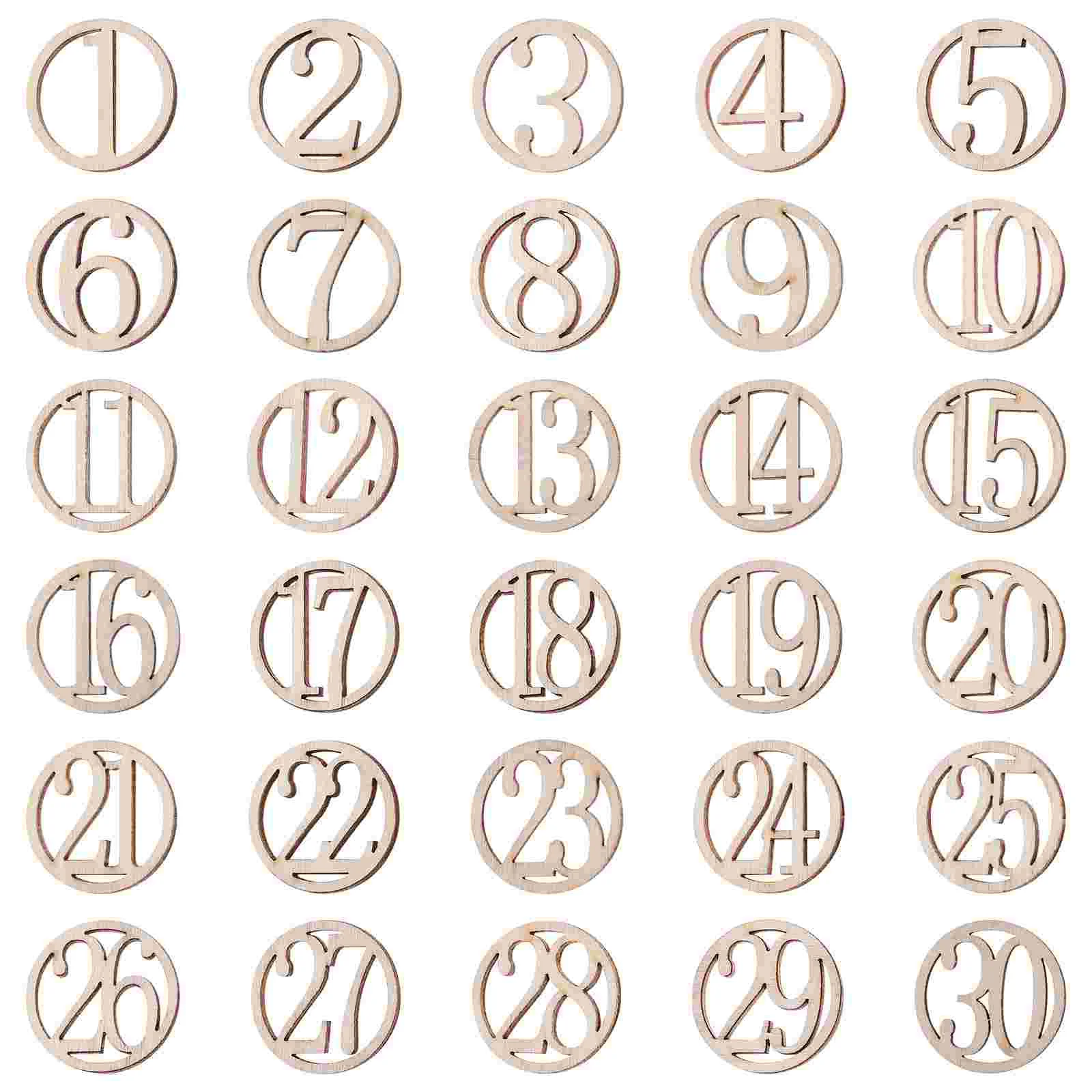 

30 Pcs Unfinished Wood Ornaments for Crafts Accessories Slice Wooden Numbers DIY