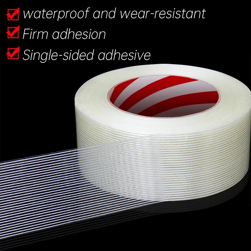 25mStriped Fiber Tape Lithium Battery Pack Insulation Wrap Fiberglass Tape Transparent Single Side Adhesive Seal Packaging Fixed