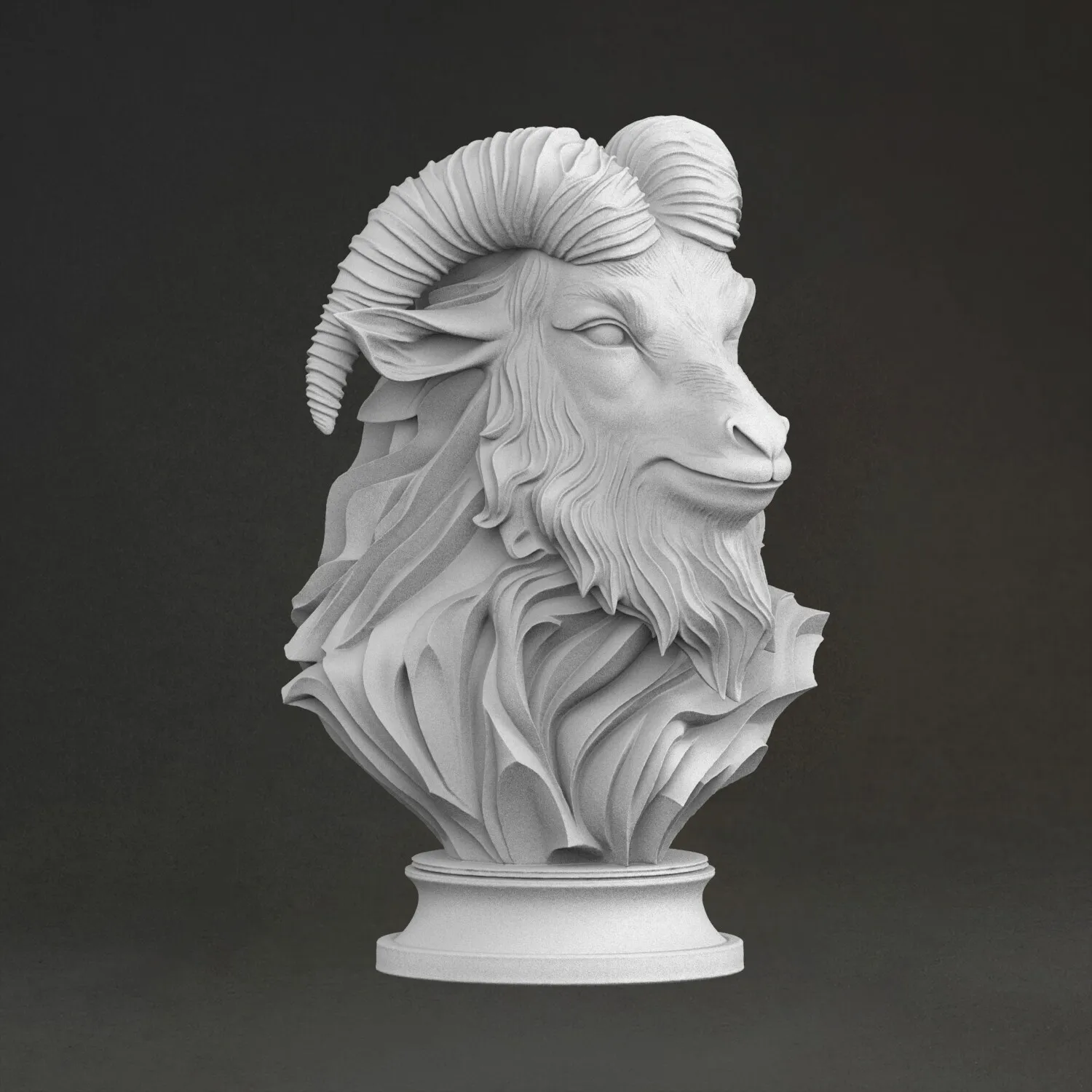 “Elegant goat's head” sculpture, 3D printed resin material, hand-painted, plaster-like textured decoration