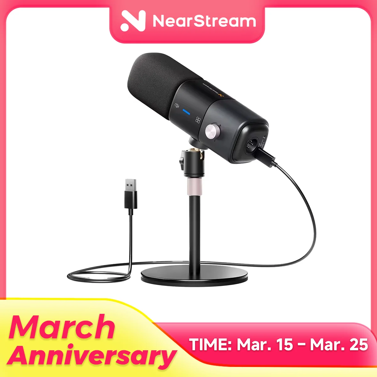 

NearStream Condenser USB XLR Microphone Desktop Plug-and-Play Professional Mic pc for Gaming Streaming podcast studio Recording