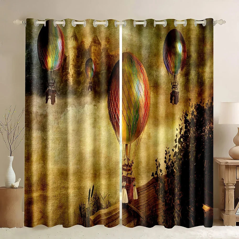 Hot Air Balloon Blackout Curtains,Blue Sky Floating Hot Air Balloon White Cloud Natural Scenery,3D Printed Window Curtains