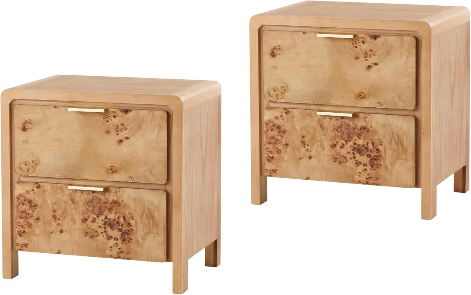 Farmhouse Nightstand Set of 2 with Drawer, Distressed Wood Retro Accent Bedside Table, Side Table for Bedroom, Natural, Burl