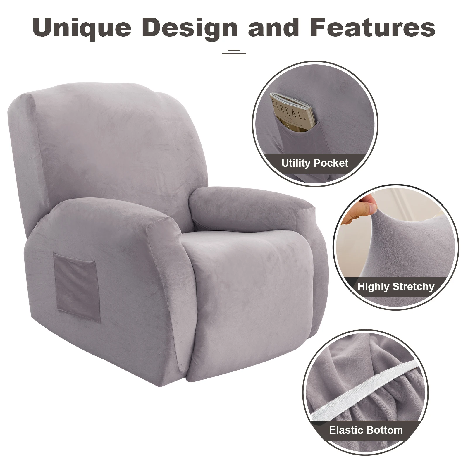 Velvet Stretch Recliner Couch Covers Recliner Chair Covers Recliner Cover for Reclining Chair Slipcovers Non Slip Form Fitted