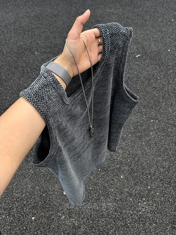 Lightweight Breathable round Neck Sleeveless Tank Top Men's Summer Dragon Scale Texture Design Casual Loose Fit T-Shirt
