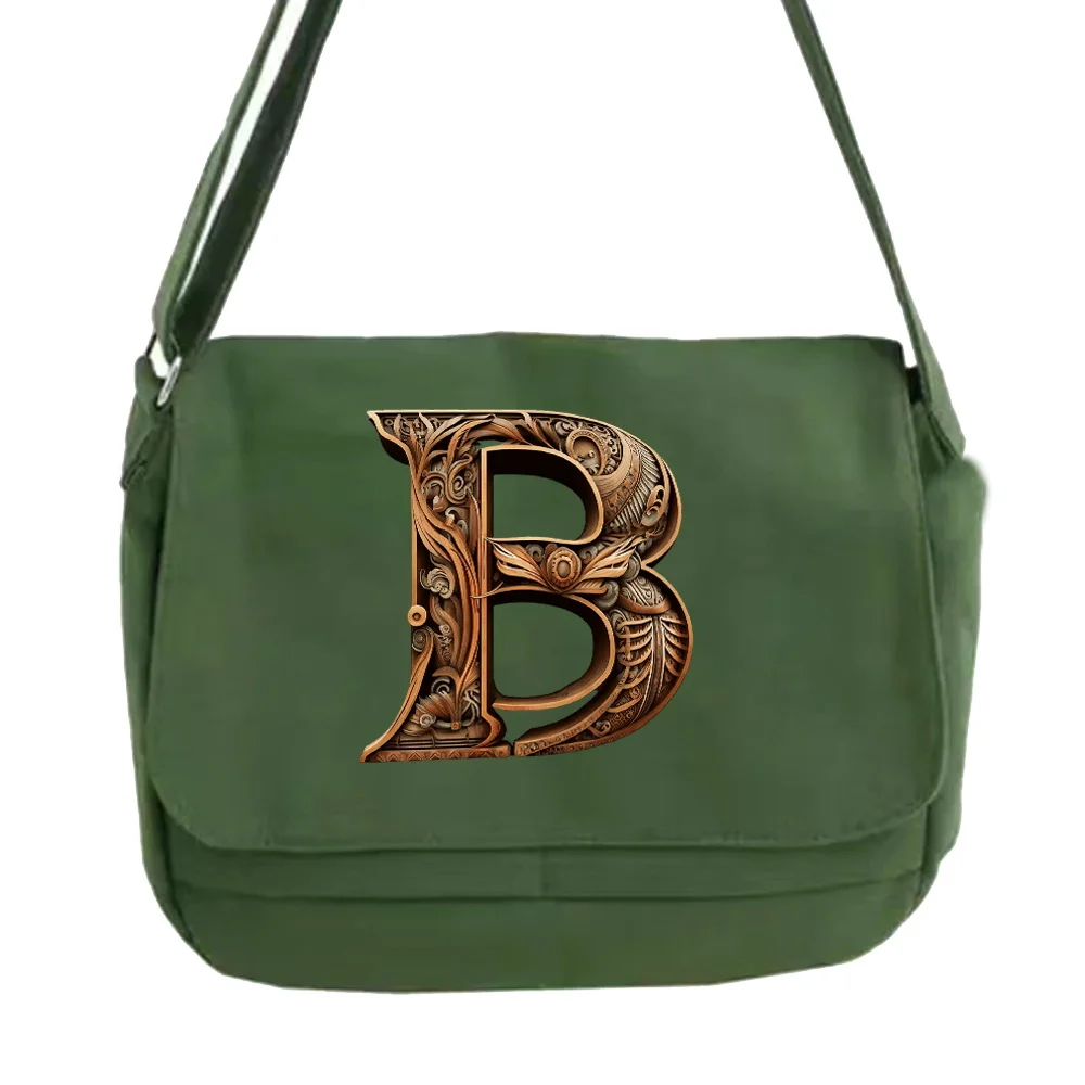 2023 Trends Male/Female Crossbody Bag Large Capacity Travel Multifunctional Wood Art Letter Printing Casual Canvas Shoulder Bag