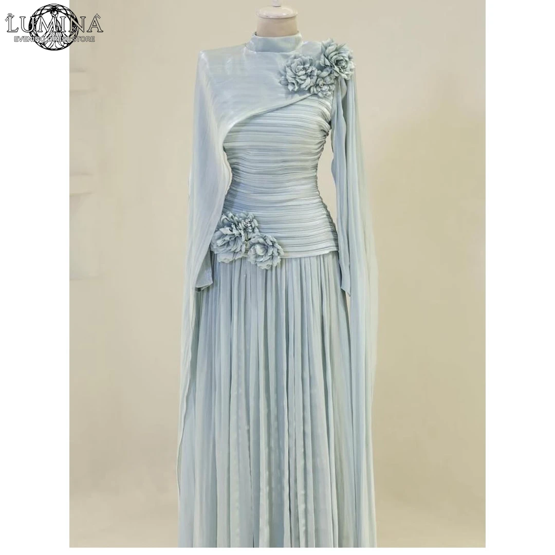 Lumina Maßgeschneiderte Ballkleider 2026 Luxuriöses A-Linien-Abendkleid Elegantes Gala-Abendkleid Rundhalsausschnitt Lange Ärmel 3D-Blumen Ballkleid