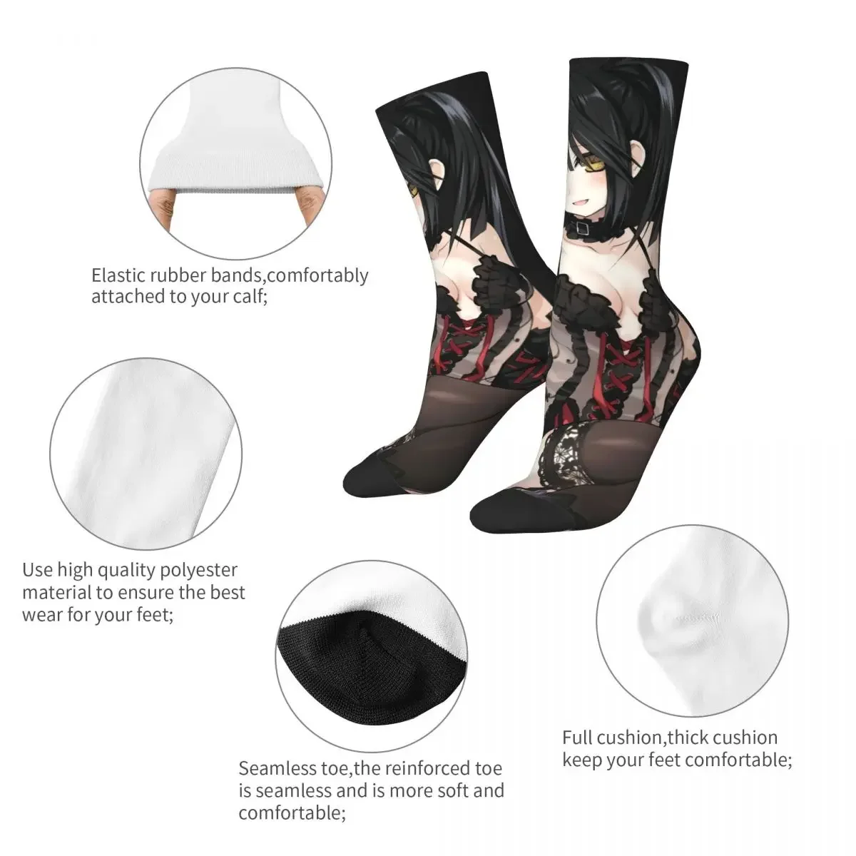 Cute Tokisaki Kurumi Socks Men Women Casual Date A Live Anime Socks Spring Summer Autumn Winter Middle Tube Stockings Gifts