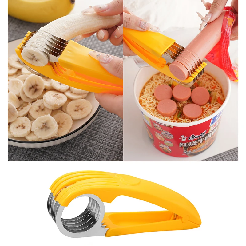 

Banana Slicer Curved Handle Stainless Steel Blade Kitchen Knife for Cutting Fruits Vegetables Sausage Cutting Machine Chopper