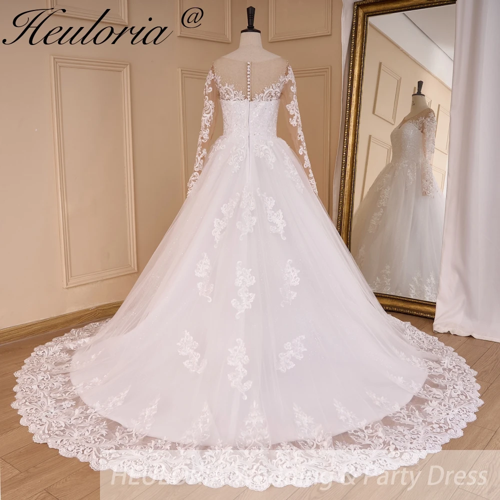 HEULORIA Princess Ball Gown Wedding Dress long sleeve bride dress off shoulder plus size robe de mariee Lace beads Bridal Gown