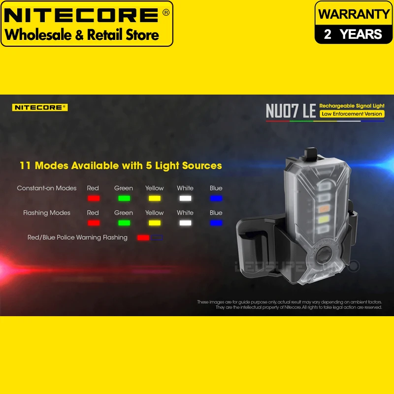 Nitecore NU07 LE 5-Color Red & Green & Yellow & White & Blue Rechargeable Signal Light for Helmet or Molle